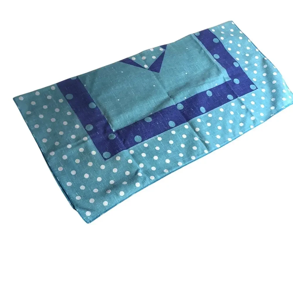 Vintage Blue Cotton Poly Blend Geometric Polkadot Square Handkerchief